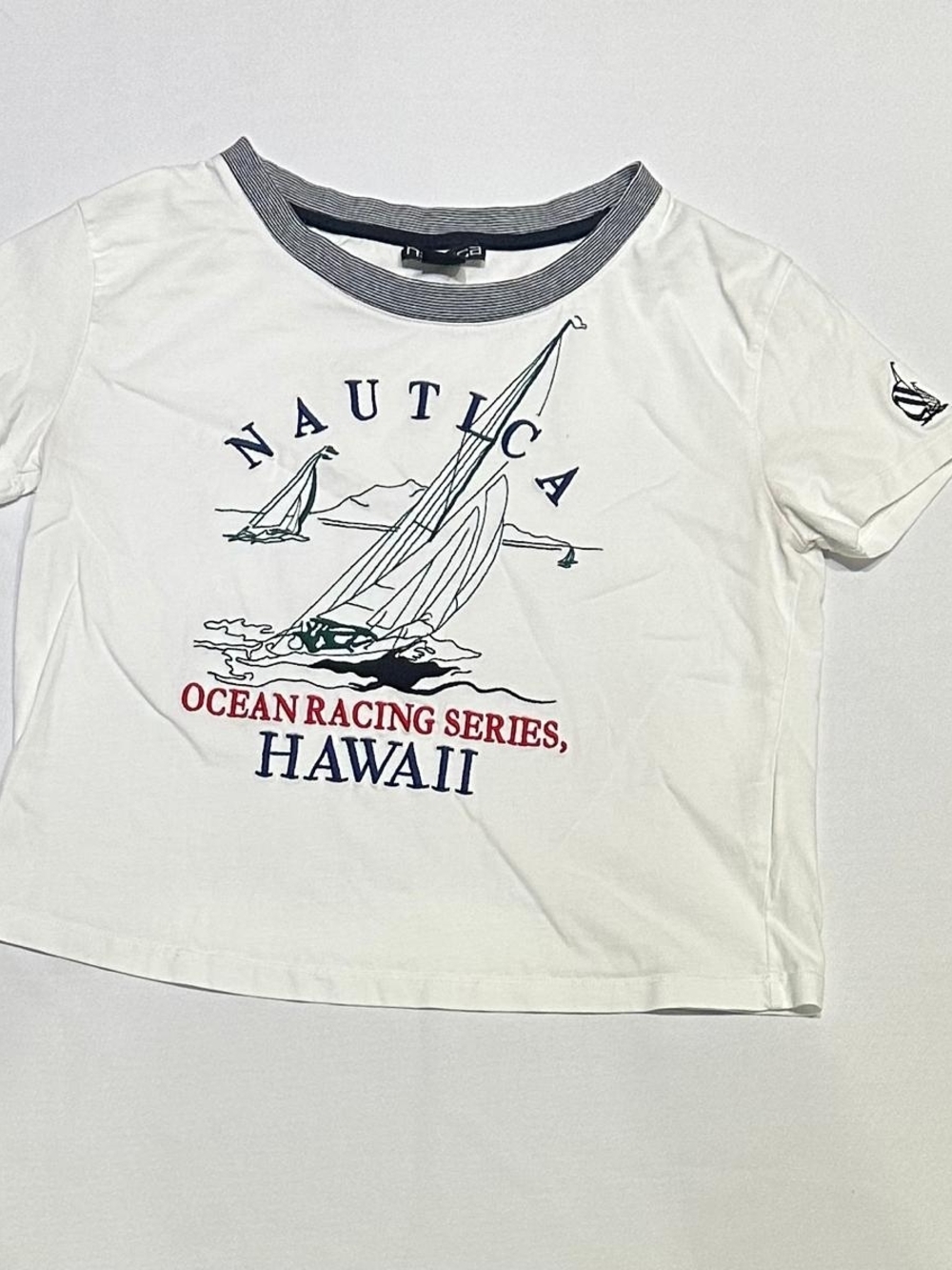 Nautica White Short-Sleeve Sailboat Graphic Tee with Navy Trim